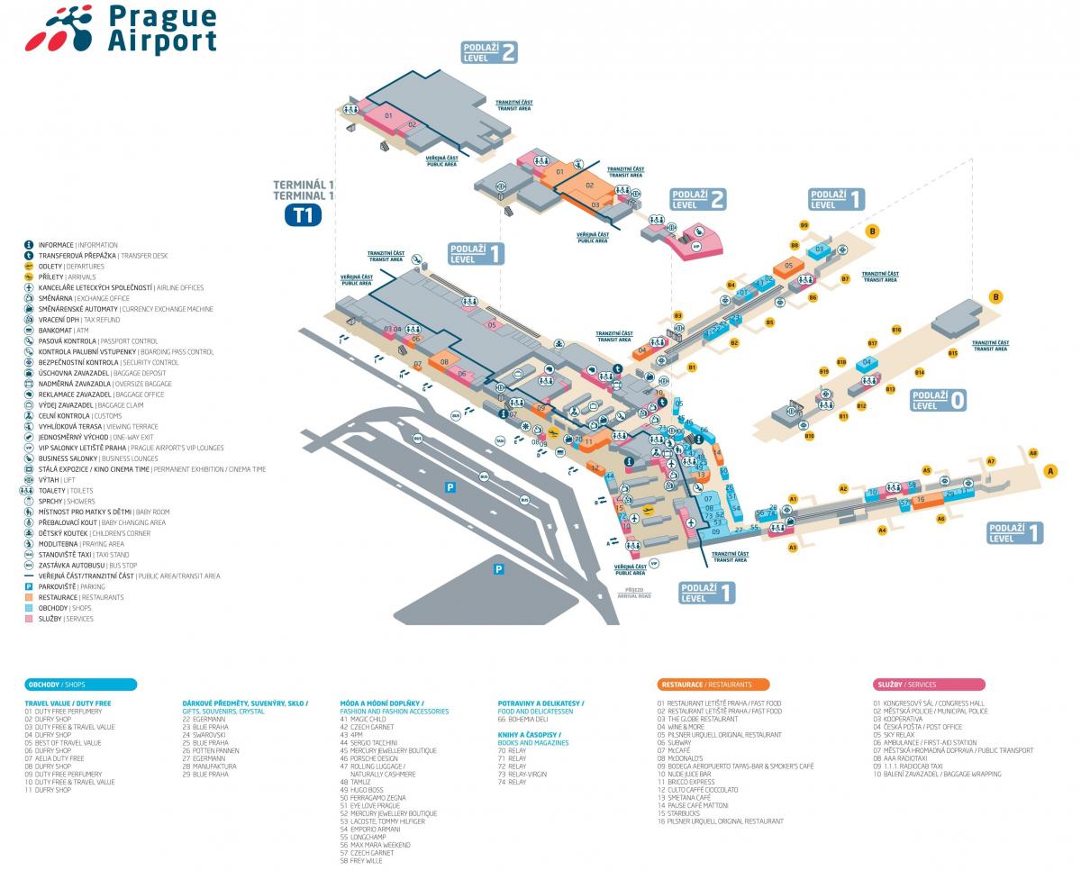 terminal 1 van de luchthaven van praag ligt op kaart