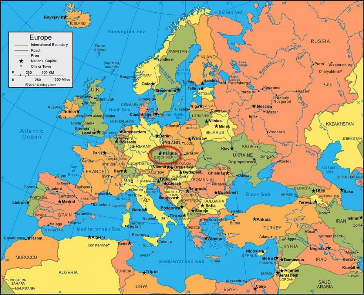 kaart van europa met praag