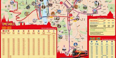 Praag hop-on-hop-off route kaart
